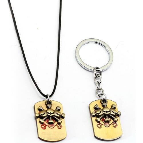 Mengtuyi Cartoon One Piece Keychain Dark Fruit Four Emperor Black Beard Keychain Necklace Pendants Jewelry women Necklace