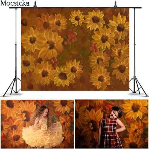 MOCSICKA Sunflower Floral Oil Painting Photography Backdrops Vintage Flowers Chirldren Birthday Backgrounds for Photo Studio