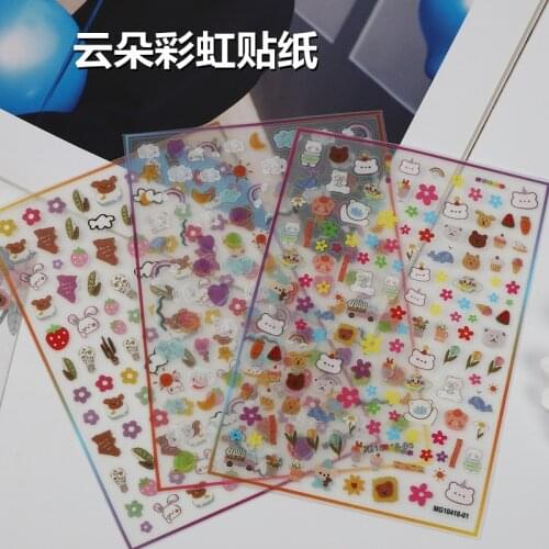 Fashion Nail Art Sticker Rainbow Cloud Small Pattern Thin Transparent Adhesive Waterproof Applique Cartoon Bear Nail Decoration
