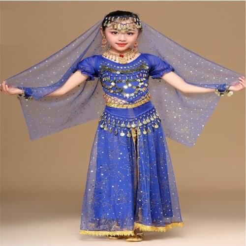 2018 Sari Dancewear Children Belly Dance Costume Set Indian Dance Costumes Bollywood Kids Dresses Indian Skirt Outfits