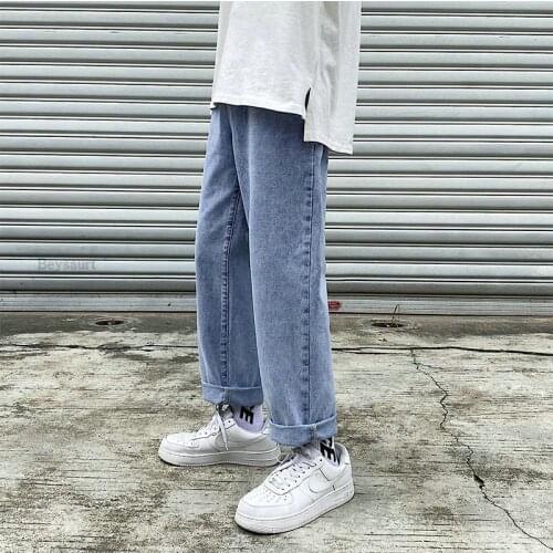 Men Blue Casual Solid Straight Jeans Pants 2021 Mens Harajuku Streetwear Casual Denim Pants Male Fashion 5XL Jeans