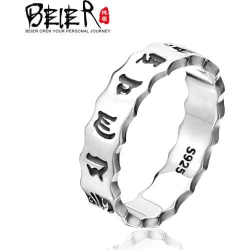 Beier new store arrive S925 silver sterling simple the Om mani padme hum Chinese Couple Ring Men Jewelry LBR-SR014