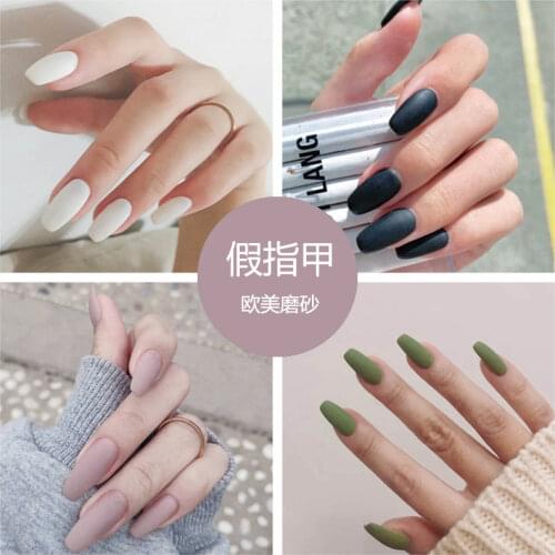 24 Pieces Fake Nails Matte Wine Red Frosted Press On Nails Coloured White Black Peacock blue False Nails