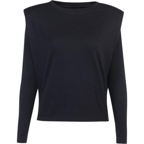 New Fashion Women Fashion Long Sleeve Shoulder Pads Top Ladies Solid Color Top for Work Daily Wear