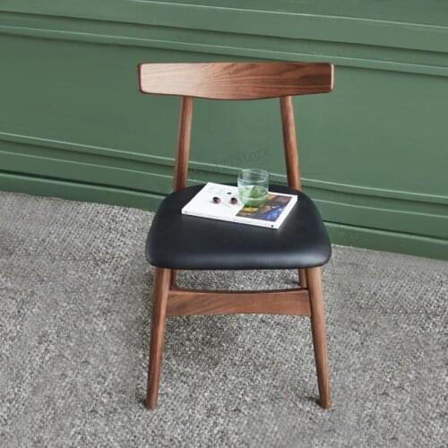 Japanese Style Black Walnut Solid Wood Dining Chair Pu Sitting Surface Modern Minimalist Wood Wax Oil Environmental Protection G