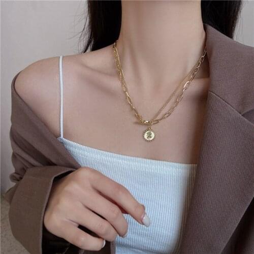 Gothic Baroque Coin Pendant Choker Necklace for Women Wedding Punk Bead Lariat Gold Color Long Chain Necklace Party Jewelry Gift