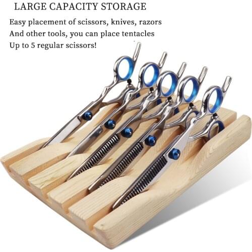 Wood Barber Scissors Storage Rack Hair Salon Shear Holder Hairdressing Tools Display Rack Hair Cutting Tool Display Shelf
