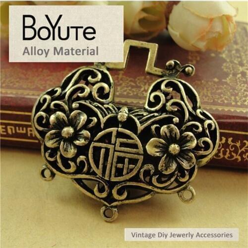 BoYuTe (5 Pieces/Lot) 43*43MM Zinc Alloy Materials Antique Bronze Plated Lucky Lock Pendant Hollow Jewelry Accessories Makings