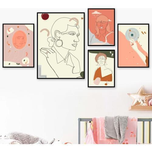 Drew Line Girl Wall Art Canvas Painting Abstract Painting Nordic Posters And Prints Wall Pictures For Living Room Salon Decor