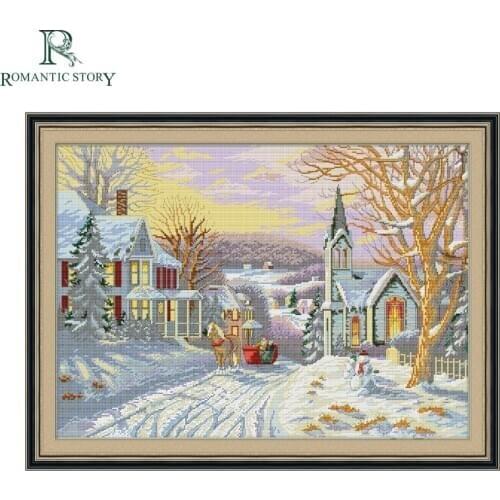 Romantic Story Four Seasons Winter Christmas Dusk Home Decoration Cross Stitch Needlework DMC Cross-Stitch Sets Embroidery Kits