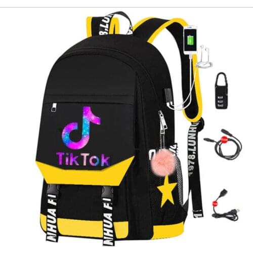 TIK TOK Bag Zipper USB Charging big Capacity Backpack Women Kpop School Bags for Teenage Girls Harajuku Students