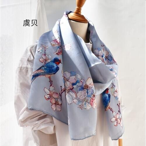 Chinese classic silvery natural silk scarf with printed magpie for women 100% real silk high quality scarves shawl gift for lady