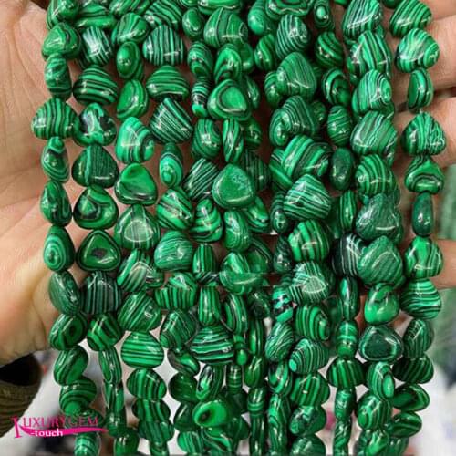 Synthesis Green Malachite Stone Loose Beads High Quality 10mm Smooth Heart Shape DIY Gem Jewelry Accessories 38Pcs a3607