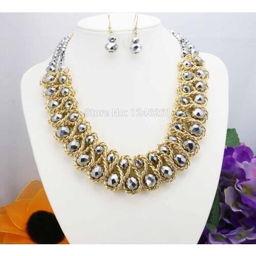 Special Offer Wholesale Crystal Glass Beads Necklaces&Earrings Sets 3Row Accessories Crafts 18inch Women Girls Christmas Gifts