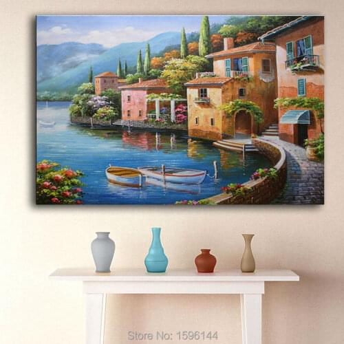 Mediterranean Sea Landscape Oil Painting Canvas Hand painted Abstract Modern wall art Picture Oil Paintings Homr Decor