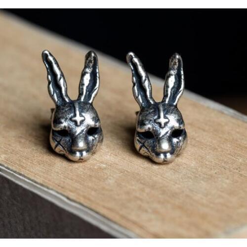 Zavorohin Cute Gothic Solid 925 Sterling Silver Rabbit Stud Earrings Retro Animal Jewelry Ear Studs Personality Gift Brincos
