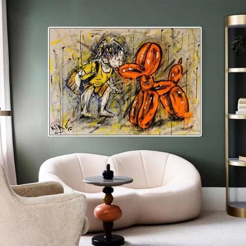 Street Graffiti Art Boy Kiss Dog Wall Pictures Cartoon Canvas Painting Wall Art Picture for Childrens Room Decorative Poster