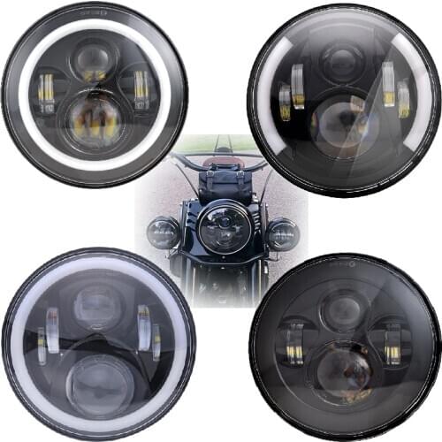 Universal 7" Led Headlight for Jeep Motorcycle Headlight Hi/Low H4 Light Halo Angle Eyes DRL Headlamp For Lada Niva 4X4