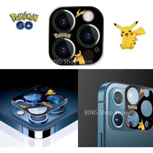 Pokemon Pikachu Cartoon Anime Anti-fall Lens Protective Film for IPhone 11 12 ProMax Full Coverage Camera Tempered Glass Film