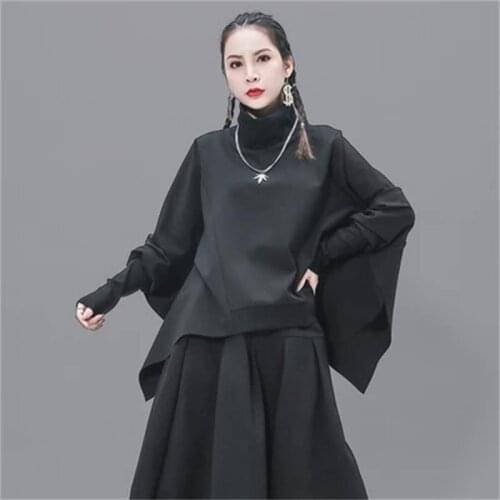 Hoodie woman tide European Station Street bats shirt irregular high-necked large-size long-sleeved