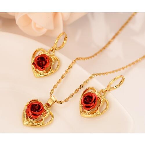 Gold Necklace Earring Set Women Party Gift heart Jewelry Sets daily wear mother gift DIY charms women girls lover Fine Jewelry