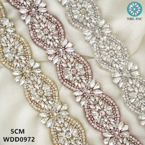 10 YARDS) Wholesale bridal beaded sewing silver crystal rhinestone pearl applique trim iron on for wedding dress WDD0972