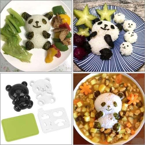 4 in 1 Baby Panda Sushi Mold Sandwich Toast Cutter Mold DIY Panda Onigiri Rice Maker Dry Roasted Seaweed Cutter Set