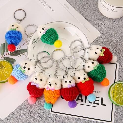 Random Color 5pcs New Cute Fluffy Fox Ball Hat Key Chain Keyrings Pompom Fox Fur Charm Keychain Car Bag Key Ring Women Jewelry