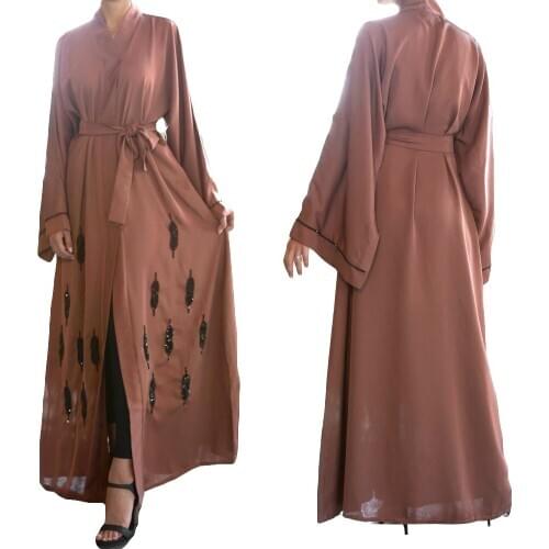 Abaya Muslim Women Maxi Robe Ramadan Islamic Clothing Open Kimono Dubai Middle East Long Dress Beading Handmade Arab Jilbab New