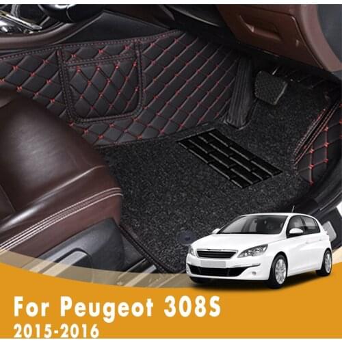 RHD Custom Car Floor Mats For Peugeot 308S 2016 2015 Luxury Double Layer Wire Loop Car Accessories Interior Styling Carpet Cover