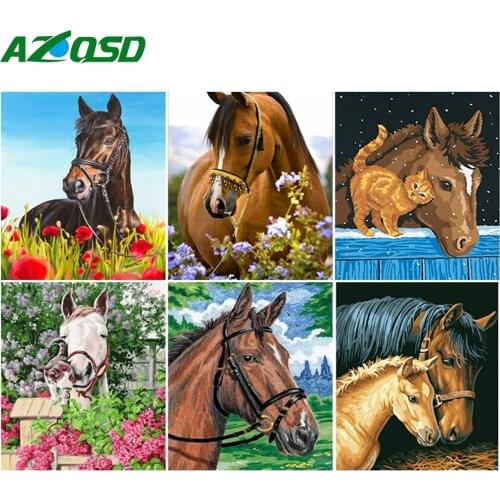 AZQSD Coloring By Number Horse Animal Handpainted Modern Wall Art Painting By Numbers On Canvas Acrylic Unique Gifts
