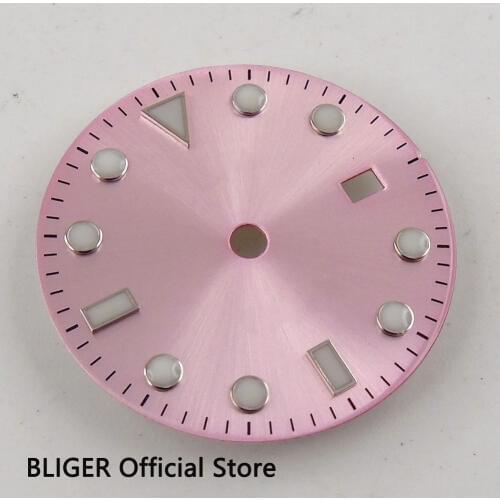28.5mm BLIGER Pink Sterile Dial Date Window Watch Dial Watch Face Fit For Miyota 8215 8205 Mingzhu 2813 Movement