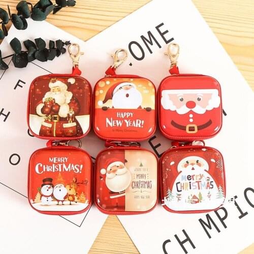 Father Christmas Pattern Wallet with Lobster Clasp Portable Tinplate Christmas Coin Purse for Girls