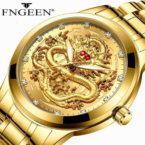 Top Brand Luxury Mens Watches Red Crystal Male Clock Sport Military Stainless Steel Waterproof Quartz Business Men Watch Golden