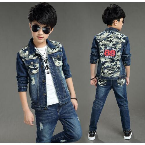 Childrens clothing boy denim suit 2020 new Korean version of the spring and autumn children Jacket + pants 2 sets 5-13 years