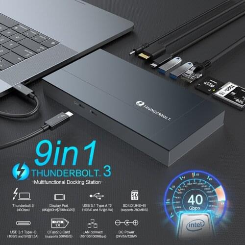 HUWEI Thunderbolt 3 Dock Support 40Gbps USB C HUB to 8K Displayport DC Power USB-C Cable Splitter Port For Apple Macbook Air/Pro