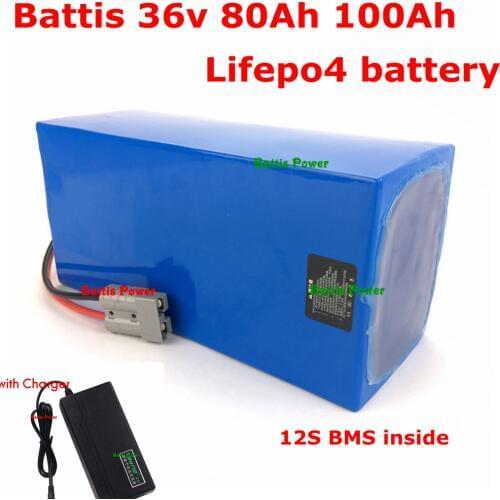 36V 80Ah Lifepo4 100Ah bateria Lithium iron phosphate battery pile Electric Bike scooter power 3600w motor BMS + 10A Charger