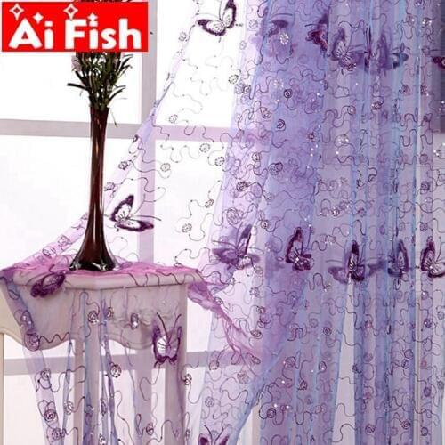 Elegant Beautiful Butterfly Sequin Embroidered Gauze Screens French Romantic Classic All-Match Curatin For Living Room AP344-20