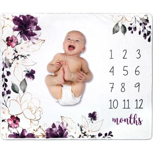 Flannel Baby Milestone Blanket Newborn Photo Shooting Background Infants Monthly Growth Towel Swaddle Photograph Props 97BC