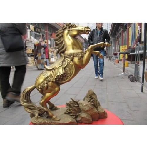 USPS to USA S2631 12" Chinese Brass exquisite craftwork Lucky Run riot leap war horse Art statuary