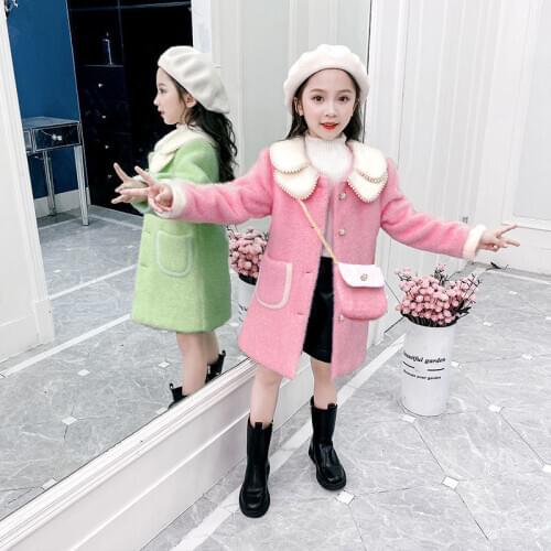 2021 Autumn Winter Girls Imitation Mink Fur Wool Jacket For Children Tops Clothes New Baby Kids Outwear Warm Thicken Coat D74