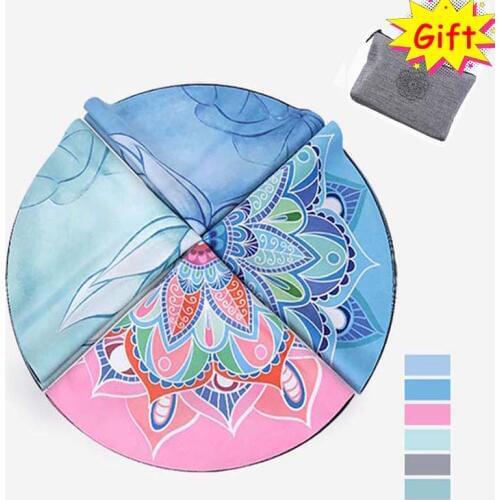 Meditation Round Yoga Mat Printed 1mm Sude Natural Rubber Ultralight Portable Foldable Non-slip Fitness Gym Pilates Yoga Blanket