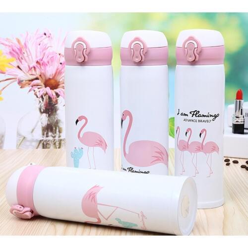 Flamingo Travel Mugs Coffee Tea Vacuum Insulated Thermal Cup Drink Bottle Thermocup Car Thermos Portable Student Insulation