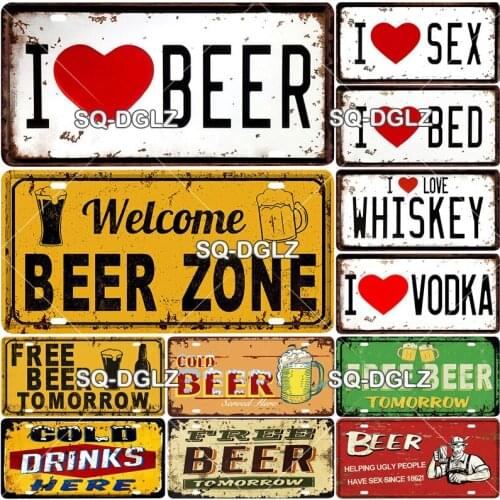 Beer Metal Sign Tin Sign Licenses Plate Decor Plaque Metal Vintage Man Cave Bar Pub Club Home Whiskey/Vodka Wall Decoration