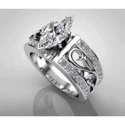 Trendy Marquise Zircon Hollow Flower Shape Wedding Rings For Women Luxury Female Jewelry Engagement Party Valentine Gifts