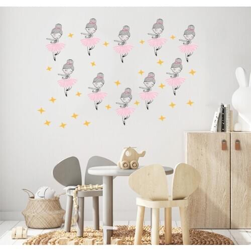 Cartoon Ballet Girl Wall Stickers Home Decor Kids Room Bedroom Living Room Wall Decoration for Furniture Decals Aesthetic
