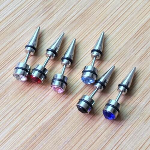 Mens Fashion Simple Titanium Steel Single Ear Earrings Inlaid Zircon Multi-Color Optional Neutral Piercing Stud Earrings Party