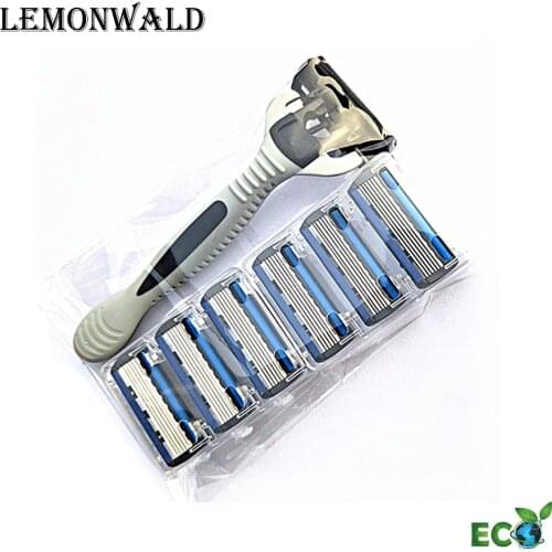 LEMONWALD 6-Layer Mens Safety Scissors 1 Shear Frame + 7 Replacement Blade Head Card Shear Hair Remover Trimmer