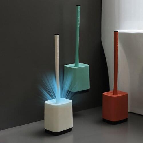 TPR Toilet Brush Holder Set Silicone Bristles Brush Toilet Wall Hanging Floor Cleaning Tool Bathroom Set Accessories White Home