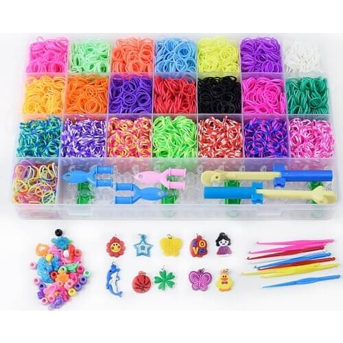 Color Random Colorful Rubber Bands DIY Kit Hair Bands Wristbands Crafting Beads Elastic Bands Badge Set